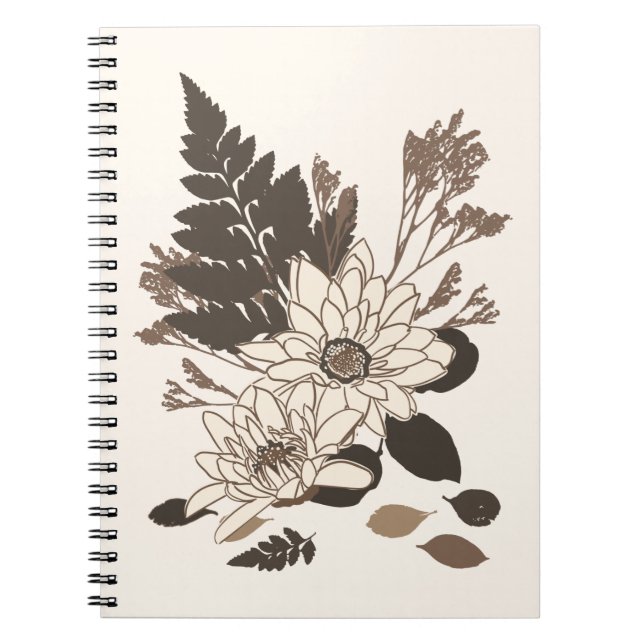 Cuaderno Daisies y hojas - transparentes en crema. (Frente)