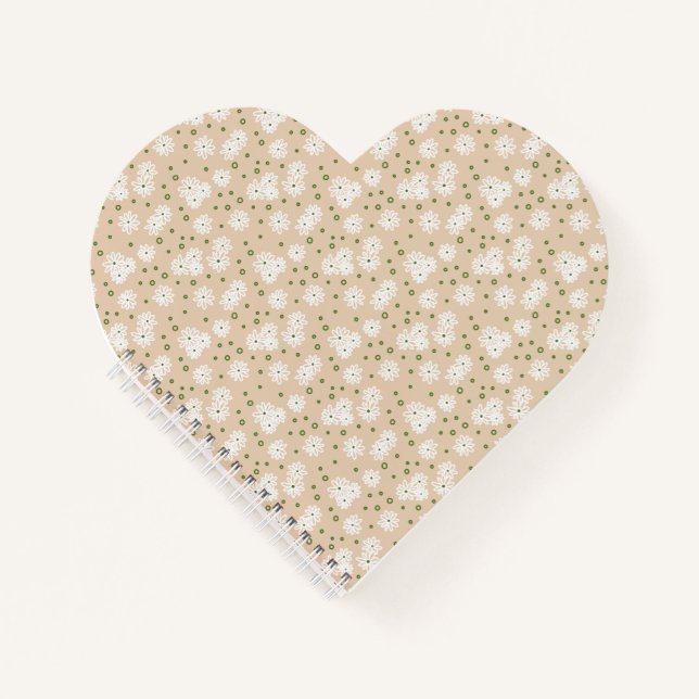 Cuaderno Daisies y puntos - blanco, arena y verde pálido (Anverso)
