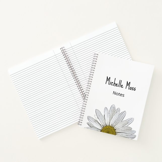 Cuaderno Daisy blanco simple personalizado botánico (Interior)