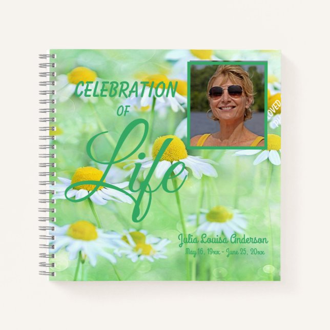 Cuaderno Daisy Celebration Of Life Photo Funeral Guest Book (Anverso)
