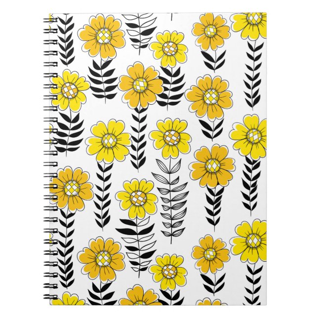 Cuaderno Daisy doodles en amarillo y negro (Frente)