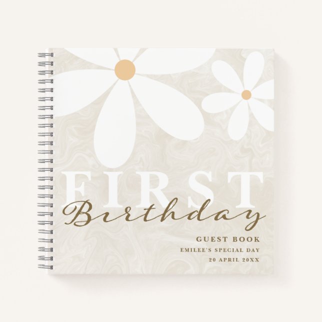 Cuaderno Daisy First Birthday Tema Fiesta Guest Book (Anverso)