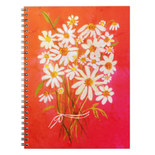 Cuaderno Daisy Flower Bouquet Watercolor Rojo