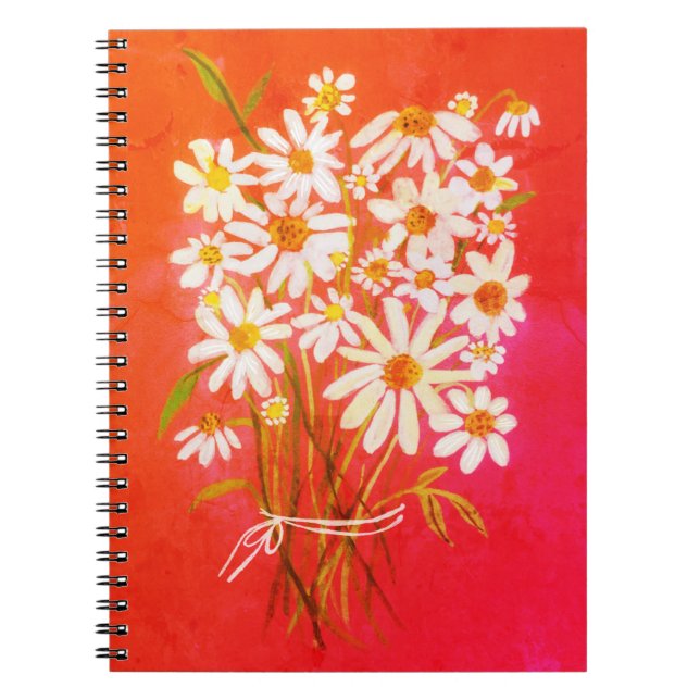 Cuaderno Daisy Flower Bouquet Watercolor Rojo (Frente)
