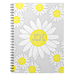 Cuaderno Daisy Monograma Plata Gris blanco y amarillo
