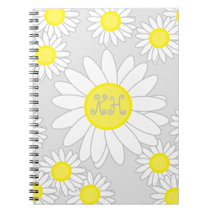 Cuaderno Daisy Monograma Plata Gris blanco y amarillo