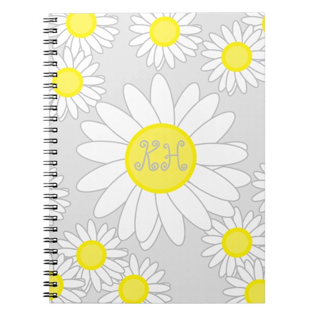 Cuaderno Daisy Monograma Plata Gris blanco y amarillo (Frente)