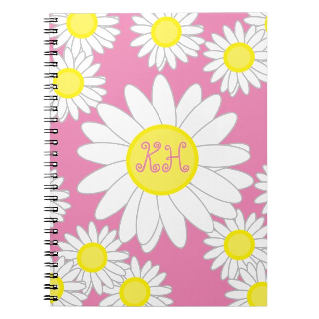 Cuaderno Daisy Monograma rosa blanco y amarillo (Frente)