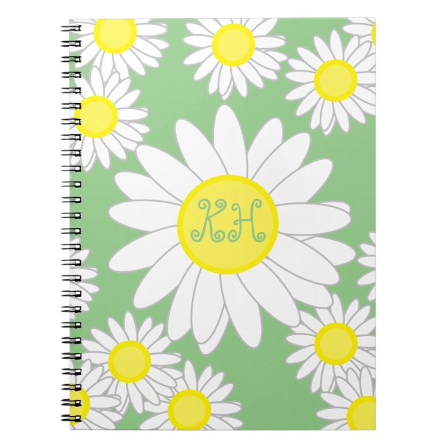 Cuaderno Daisy Monograma verde blanco y amarillo (Frente)