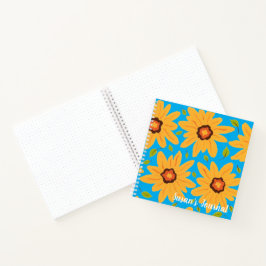Cuaderno Daisy pintado a mano amarillo y soleado en Aqua