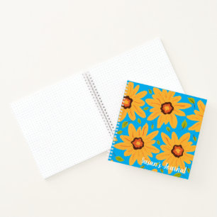 Cuaderno Daisy pintado a mano amarillo y soleado en Aqua