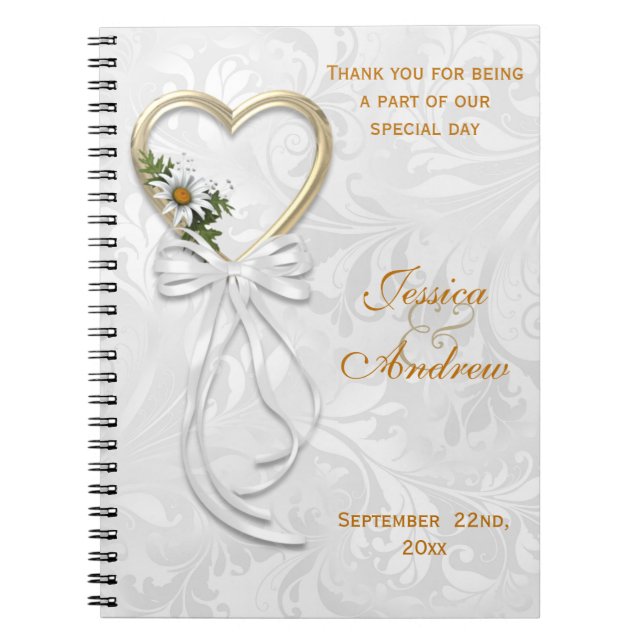 Cuaderno Daisy Romántica, Corazón de Oro y Cinta Blanca (Frente)
