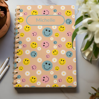 Cuaderno Daisy Smile Flores Patrón personalizado beige vint