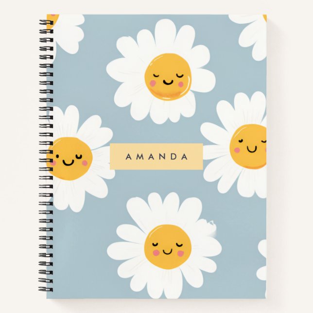Cuaderno Daisy sonriente personalizada de Cute Pastel (Anverso)