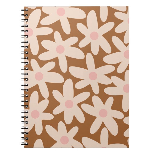Cuaderno Daisy Time Cute Patrón Floral Marrón y Rubor (Frente)