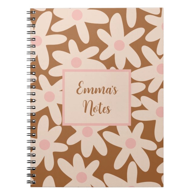 Cuaderno Daisy Time Cute Patrón Floral Marrón y Rubor (Frente)
