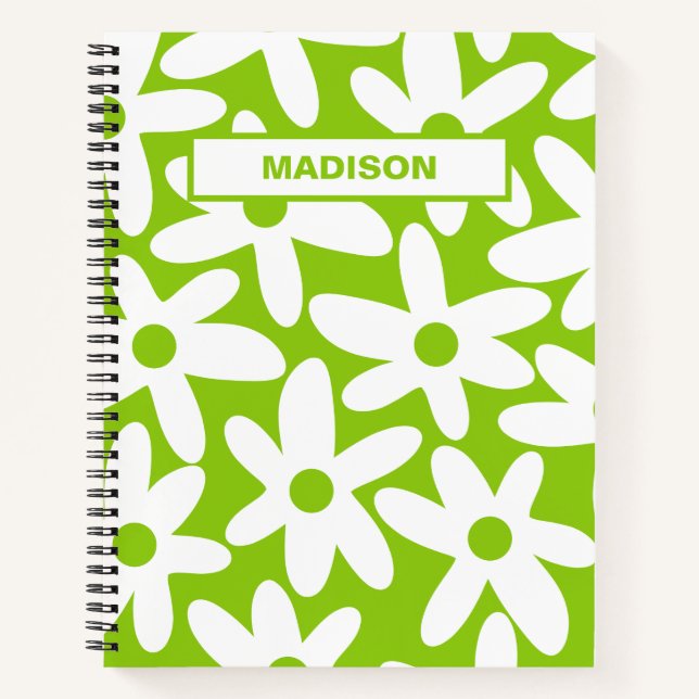 Cuaderno Daisy Time Retro Flower Pattern Lime Green (Anverso)