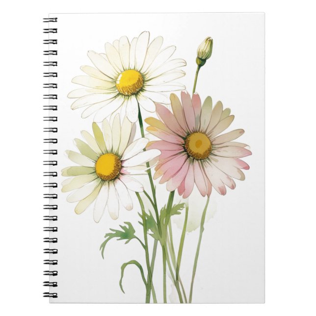 Cuaderno Daisy Watercolor Flower Profesional Moderno (Frente)