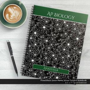 Cuaderno Daisy Wildflower Black Green Name School Asunto