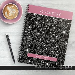 Cuaderno Daisy Wildflower Black Pink Name School Asunto