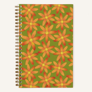 Cuaderno Dalia floral retro en ráfaga de sol en oliva dorad