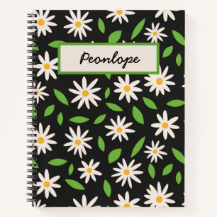 Cuaderno Dalias Blancas Retro sobre Personalizadas Negras