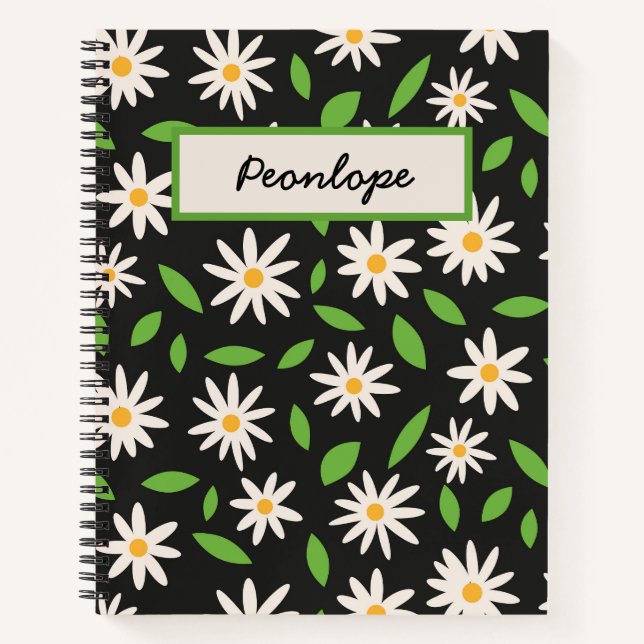 Cuaderno Dalias Blancas Retro sobre Personalizadas Negras  (Anverso)
