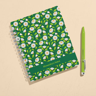 Cuaderno Dalias de primavera verdes y blancas personalizada