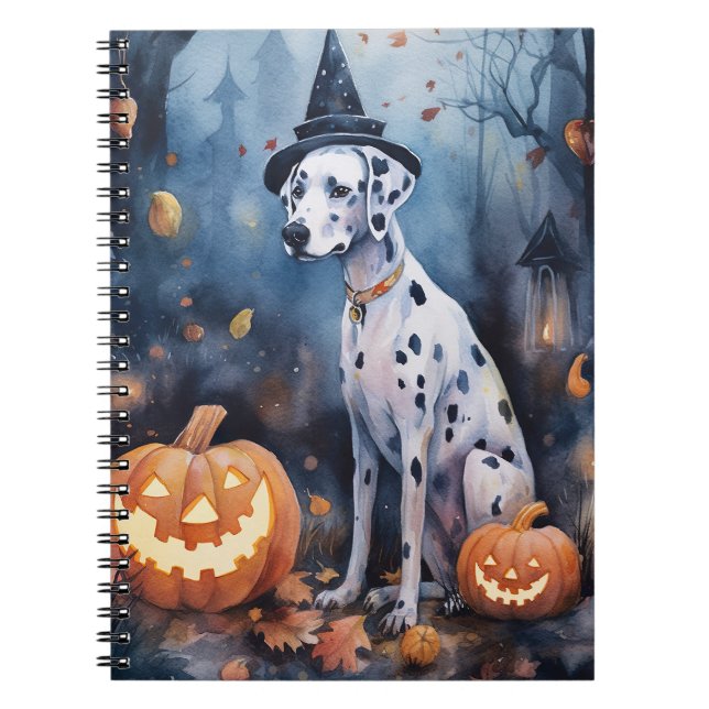 Cuaderno Dalmación de Halloween con calabazas aterradoras (Frente)