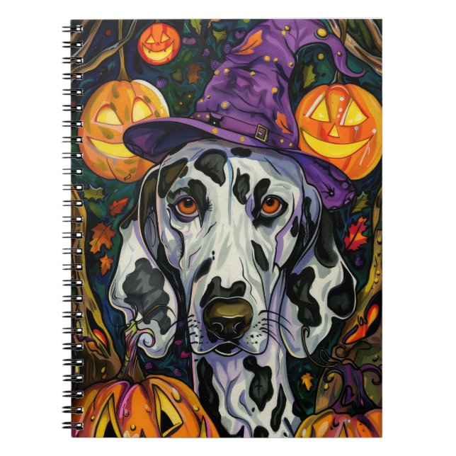 Cuaderno Dálmata Espeluznante Perro Bruja de Halloween y Ca (Frente)