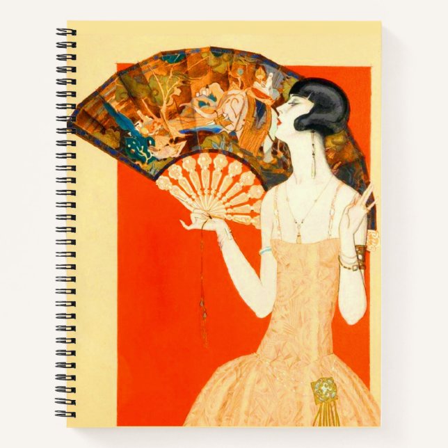 Cuaderno dama art déco con abanico (Anverso)