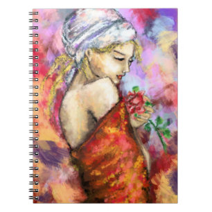Cuaderno Dama con Rosa - Resumen de pintura original para m