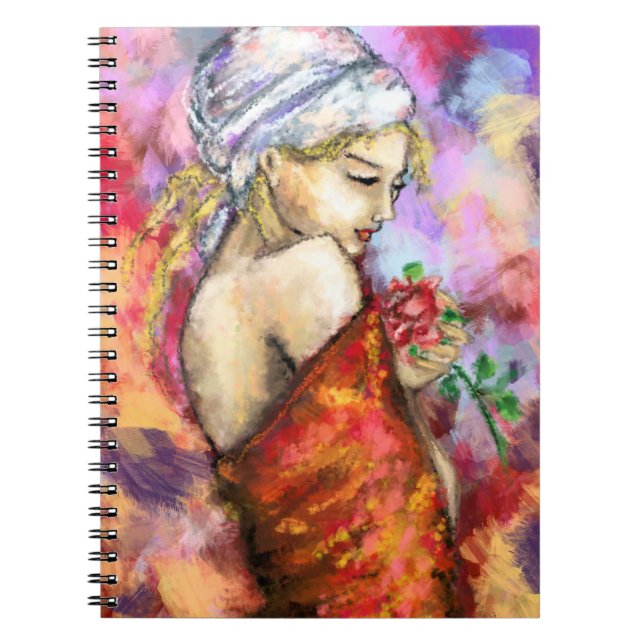 Cuaderno Dama con Rosa - Resumen de pintura original para m (Frente)