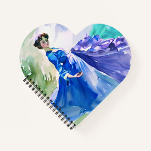 Cuaderno Dama con vestido azul - Pintura de color de agua