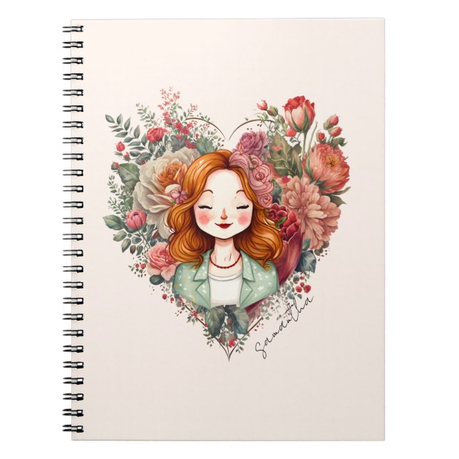 Cuaderno Dama de Bonito floral personalizada (Frente)