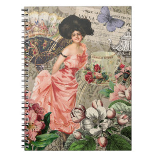 Cuaderno Dama de café mujer victoriana rosa vestido rico