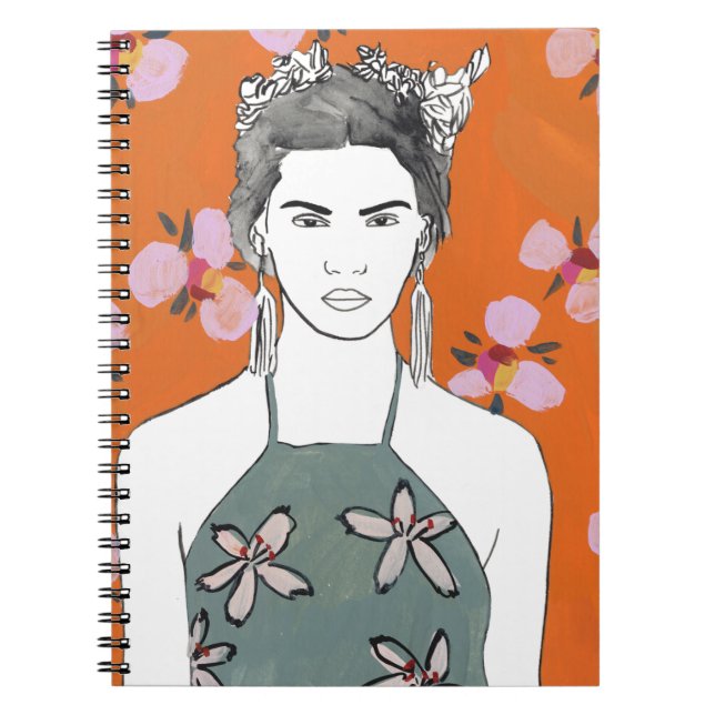 Cuaderno Dama de flores rosadas - Naranja (Frente)