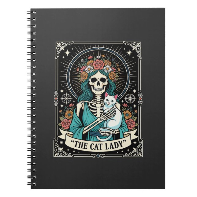 Cuaderno Dama de Gatos Esqueleto Tarot Floral Gótico (Frente)