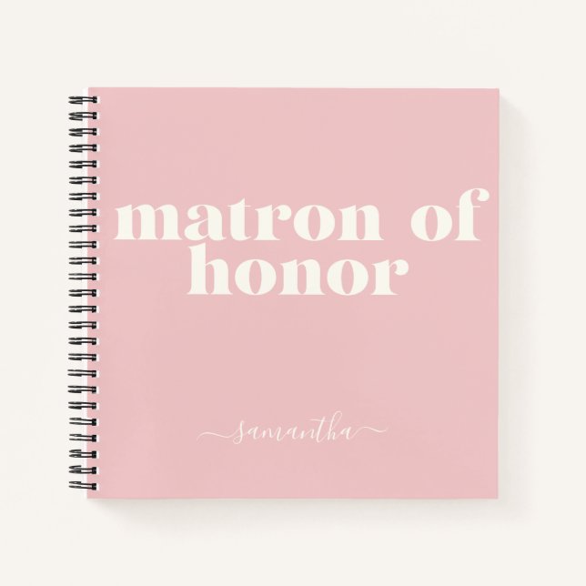 Cuaderno Dama de Honor Sencillo Moderno Nombre Rosa Beige (Anverso)