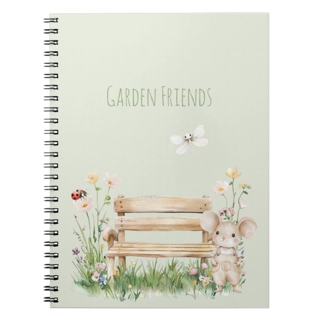 Cuaderno Dama de jardín libélula ratón banco jardín  (Frente)