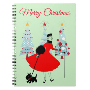 Cuaderno Dama de Navidad Vintage 1950 con Terrier Escocés