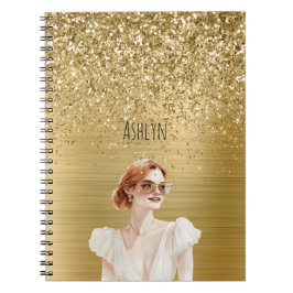 Cuaderno Dama de pelo rojo con brillo dorado