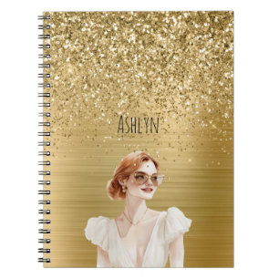 Cuaderno Dama de pelo rojo con brillo dorado