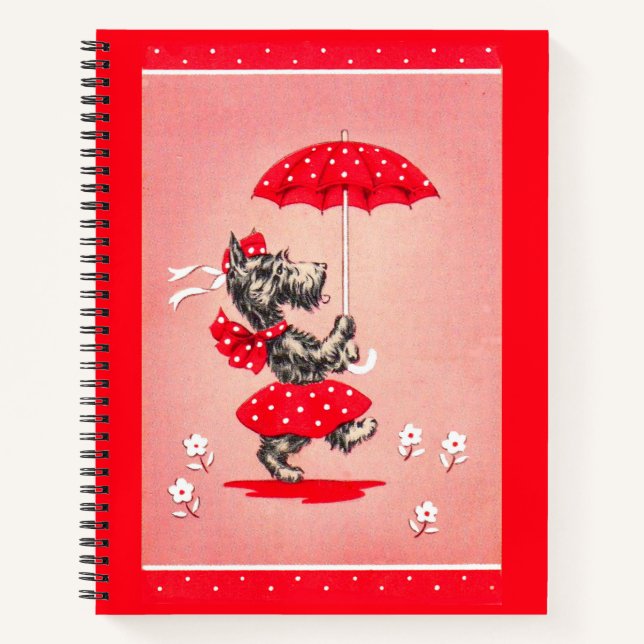 Cuaderno Dama de perro escocesa llevando paraguas (Anverso)