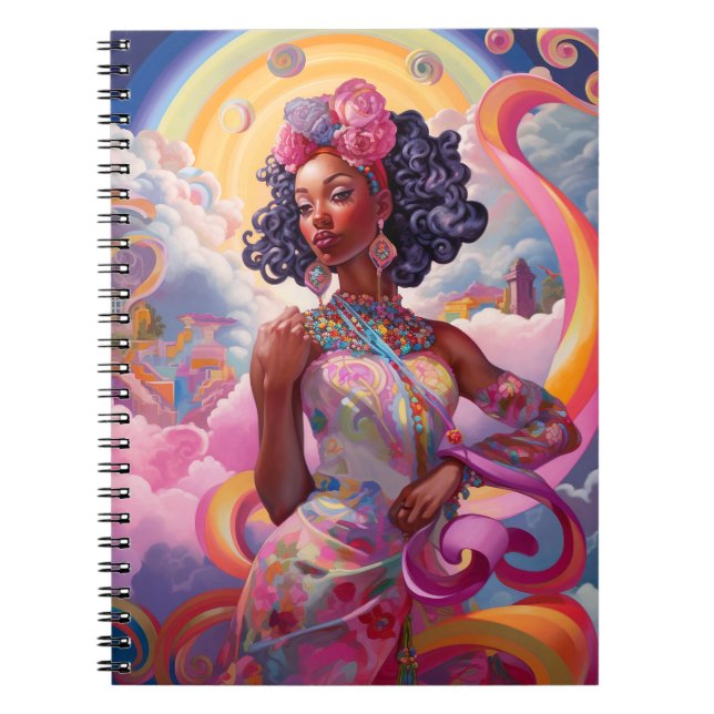 Cuaderno Dama De Surreal Mundo Arte Afroamericano Rosa (Frente)