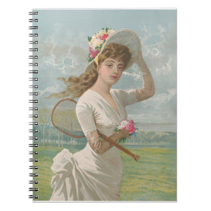 Cuaderno Dama de tenis victoriana con sombrero floreado Ant