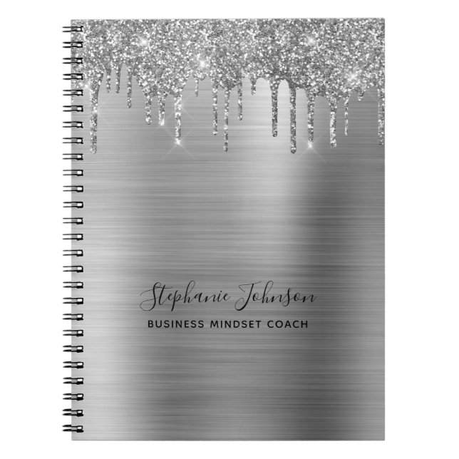 Cuaderno Dama del Jefe del Purpurina del Glam de Plata Metá (Frente)