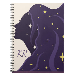 Cuaderno Dama del Universo Cósmico Purpura Estrellas Dorada