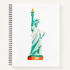 Cuaderno Dama Libertad y monograma en blanco y teal claro