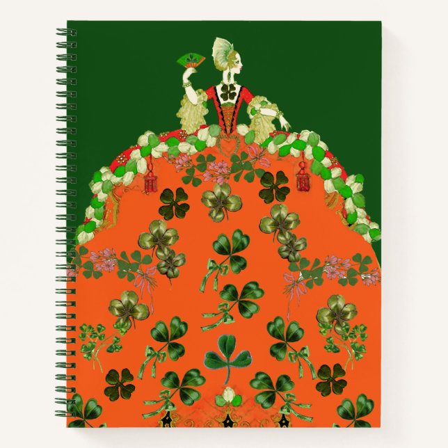 Cuaderno DAMA NARANJA Y SHAMROCKS St Patricks Day Green (Anverso)